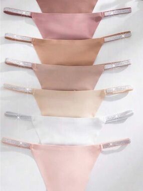 Set of Rhinestone-Strap Seamless Thongs in Soft Neutrals